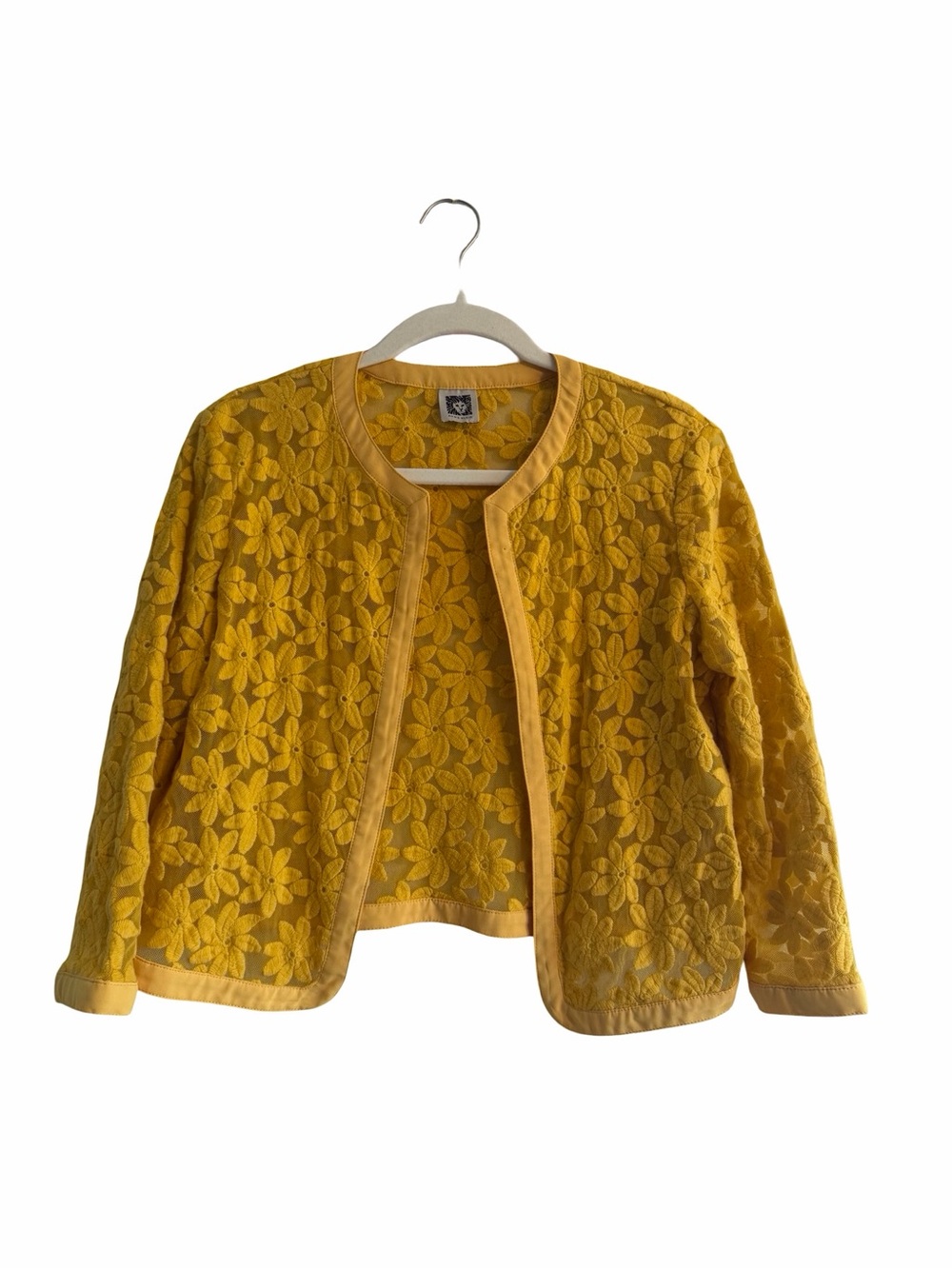 Anne Klein Yellow Floral Embroidered Mesh Open Front Jacket Size M - Picture 2 of 8